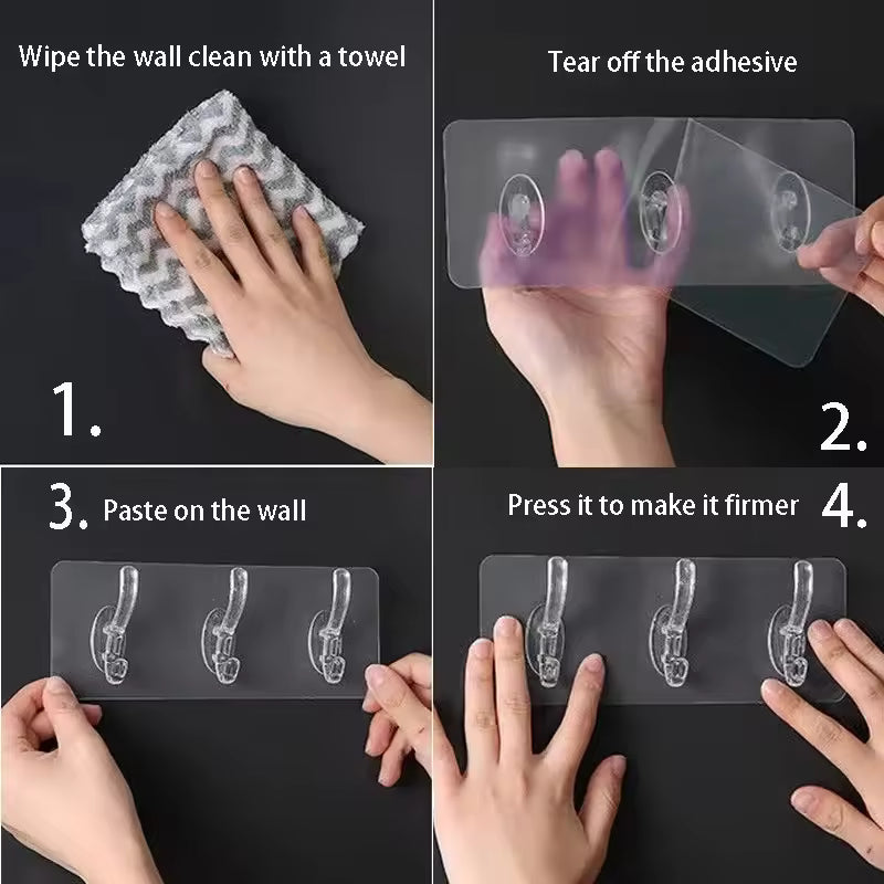 Self Adhesive 6 Row Transparent Wall Hooks | Pack of 3