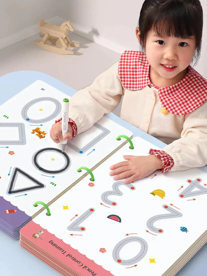 Reusable Tracing Workbook for kids 64 Pages | 2 Markers & Duster Included